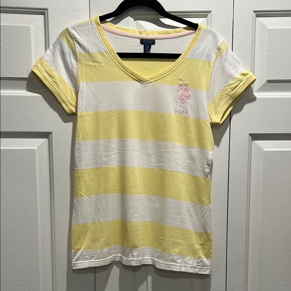 US Polo Assn Yellow and White Striped T-Shirt, Size Large